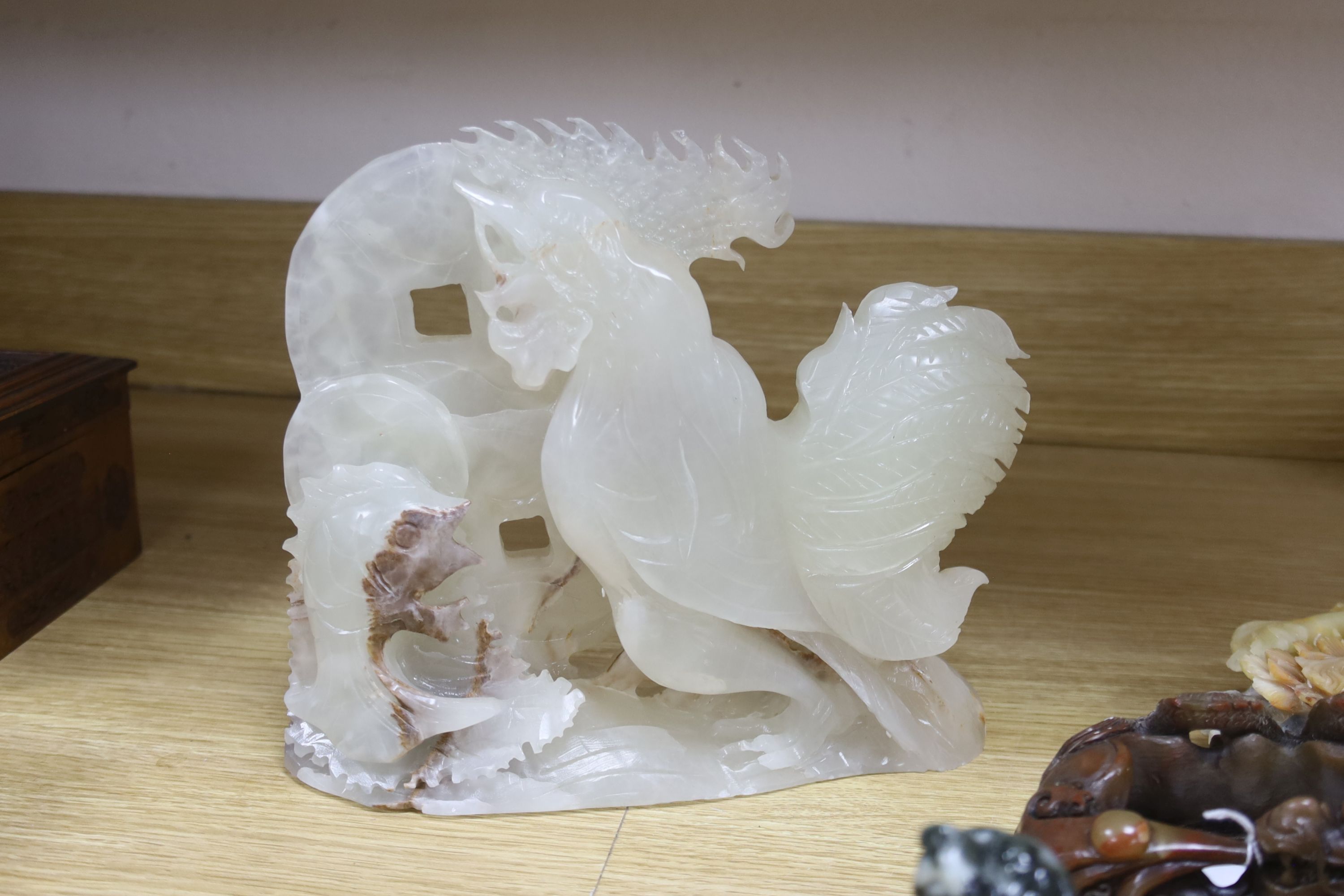 A quantity of Chinese carved hardstone and soapstone animals / creatures